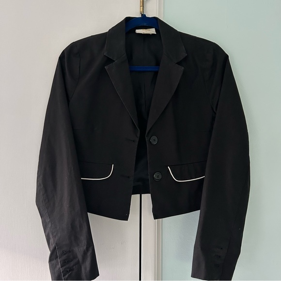 Anthropologie Maeve cropped poplin tuxedo jacket, EUC size 4 - Picture 7 of 8